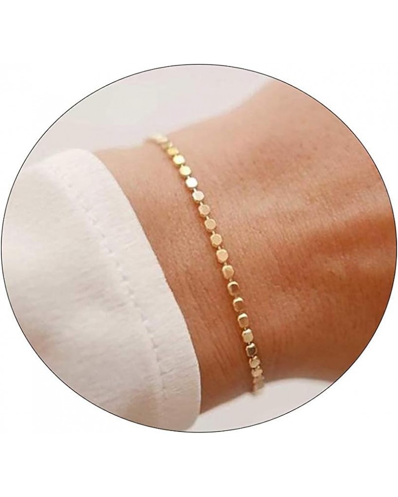 Dainty Gold Chain Bracelets for Women 18K Gold Plated Simple Cute Cuban Link Lock Chain Curb Link Chain Paper Clip Toggle Bra...