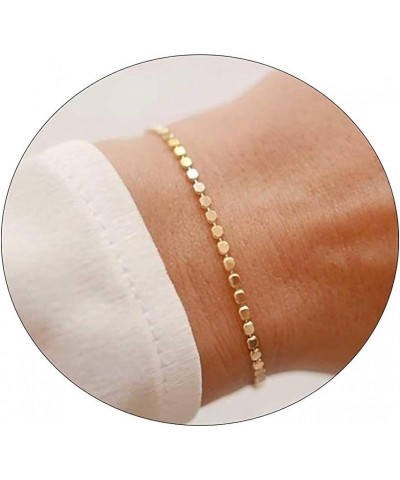 Dainty Gold Chain Bracelets for Women 18K Gold Plated Simple Cute Cuban Link Lock Chain Curb Link Chain Paper Clip Toggle Bra...