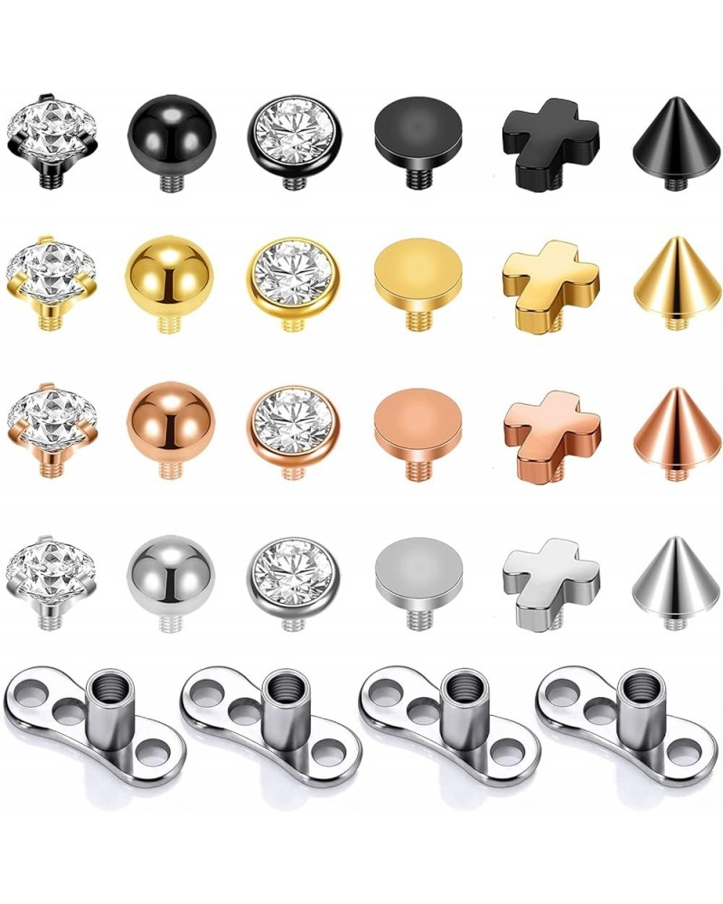 16g Crystal Micro Dermal Tops, Stainless Steel Dermal Base, Rose Gold Dermal Anchor Tops for Women Men, Skin Piercing Tops 3m...