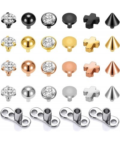 16g Crystal Micro Dermal Tops, Stainless Steel Dermal Base, Rose Gold Dermal Anchor Tops for Women Men, Skin Piercing Tops 3m...