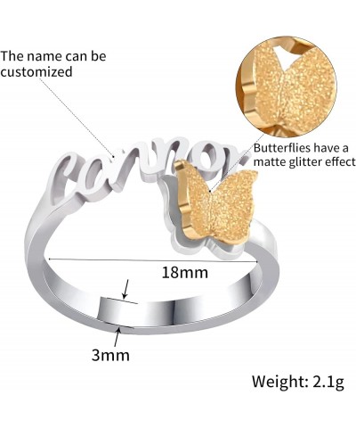 Personalized Name Butterfly Ring for Women Girls Adjustable Open Ring with Nameplate Custom Butterfly Jewelry Custom Ring Gol...