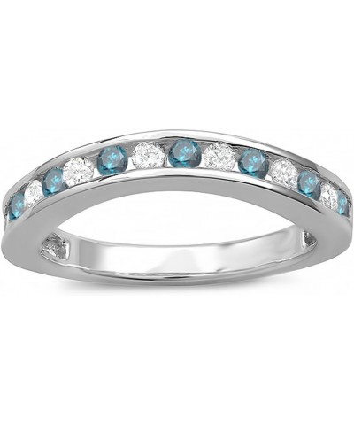 0.75 Carat (ctw) 10k Round White And Blue Diamond Curved Guard Matching Bridal Wedding Band, White Gold $138.37 Rings