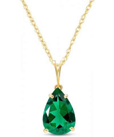 14K Solid Yellow Gold Necklace With Pear Shape 3.00 ctw High Polished Genuine Emerald - Grade AAA LAB GROWN GENUINE REAL EMER...