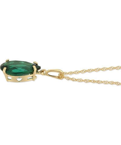 14K Solid Yellow Gold Necklace With Pear Shape 3.00 ctw High Polished Genuine Emerald - Grade AAA LAB GROWN GENUINE REAL EMER...