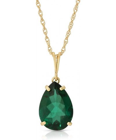 14K Solid Yellow Gold Necklace With Pear Shape 3.00 ctw High Polished Genuine Emerald - Grade AAA LAB GROWN GENUINE REAL EMER...