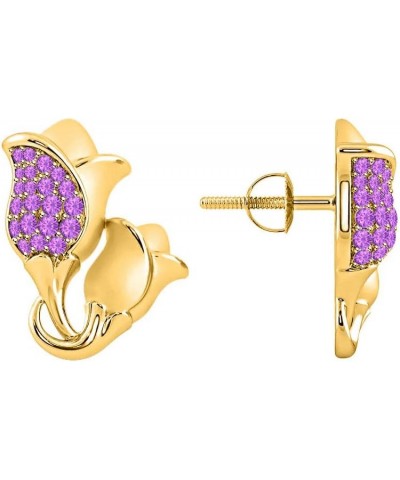 14K Gold Over .925 Sterling Silver Tulip Flower Earrings Created Amethyst Lotus Earrings for Women Wedding Yellow $18.00 Earr...