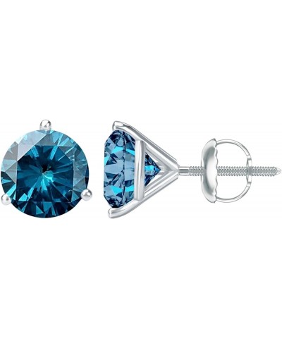 1/2-10 Carat Total Weight Blue Diamond Stud Earrings 3 Prong Screw Back 1.5 Carat 14K White Gold $1.00 Earrings