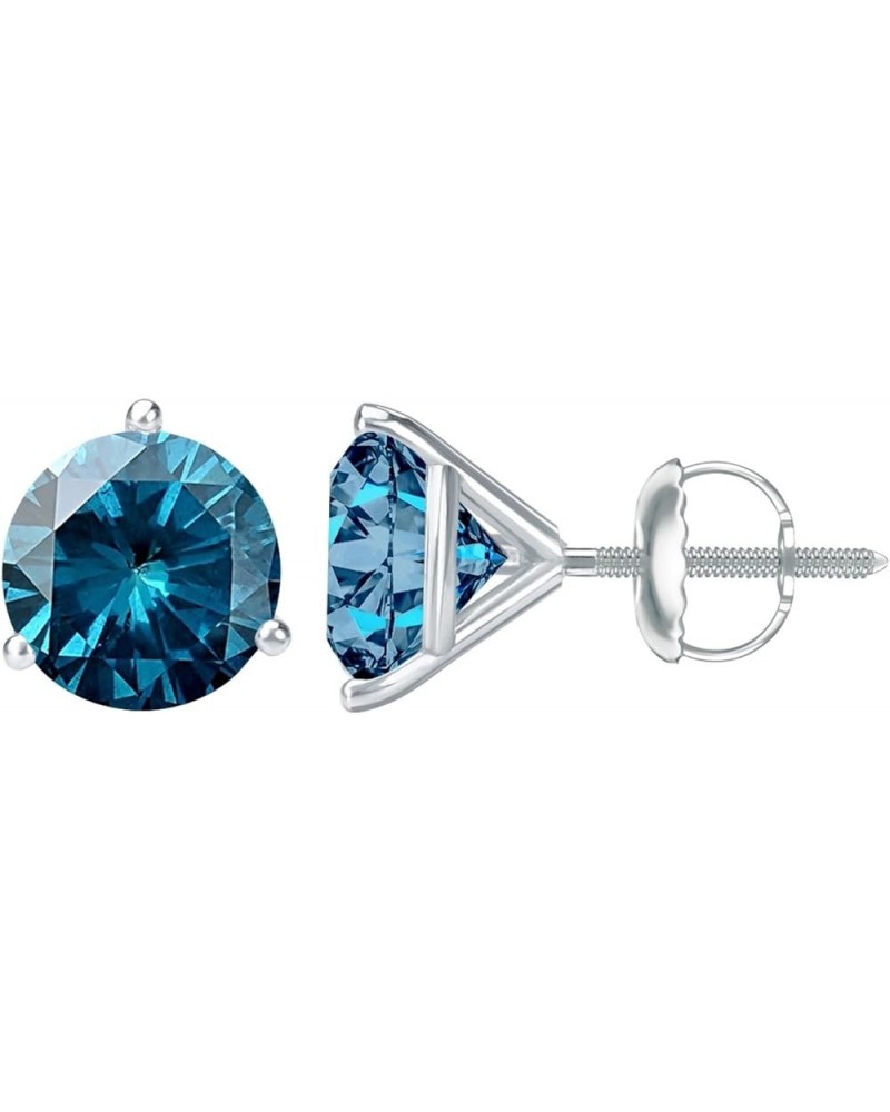 1/2-10 Carat Total Weight Blue Diamond Stud Earrings 3 Prong Screw Back 1.5 Carat 14K White Gold $1.00 Earrings