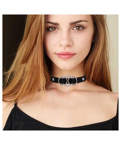 Leather Choker Necklace Punk Goth Cat Heart Choker Collar Star Choker Bell Pendant Necklace for Women and Girls Circle $9.89 ...