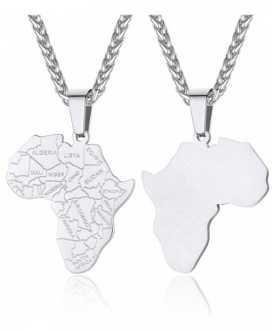 Men African Continent Necklace Adjustable, Africa Map Jewelry, 316L Stainless Steel/Gold Plated (Send Gift Box) 2-Stainless A...