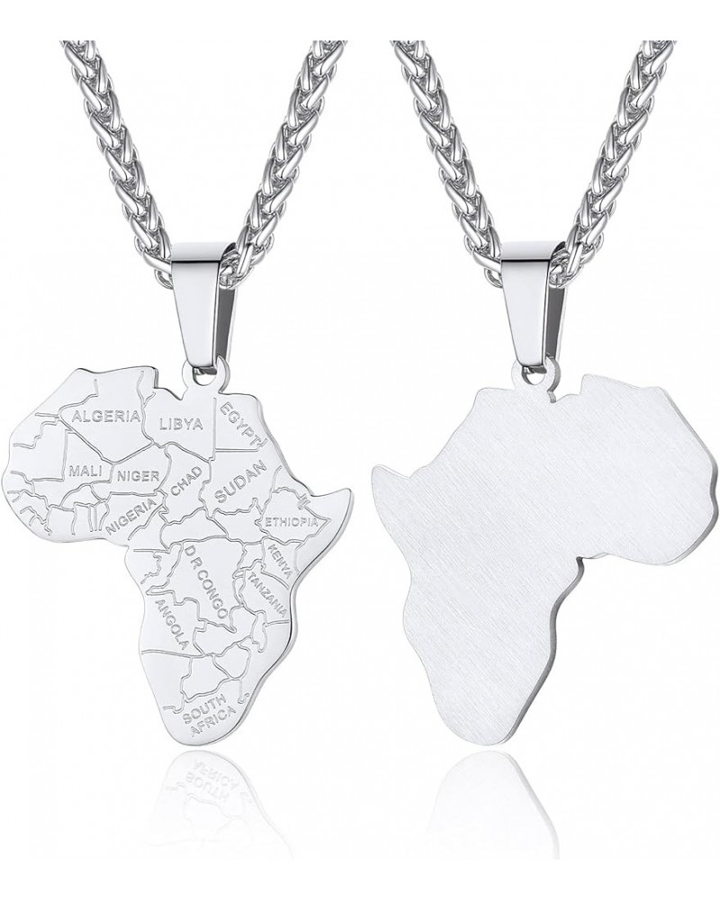 Men African Continent Necklace Adjustable, Africa Map Jewelry, 316L Stainless Steel/Gold Plated (Send Gift Box) 2-Stainless A...