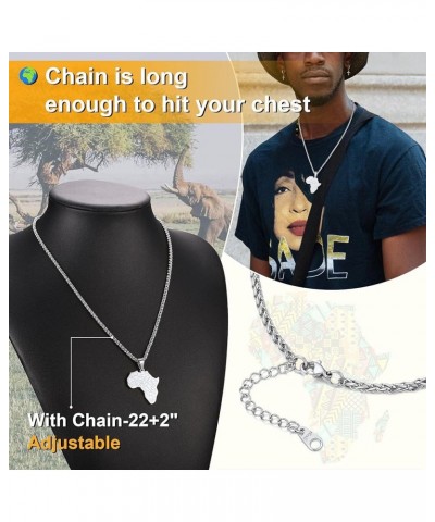 Men African Continent Necklace Adjustable, Africa Map Jewelry, 316L Stainless Steel/Gold Plated (Send Gift Box) 2-Stainless A...