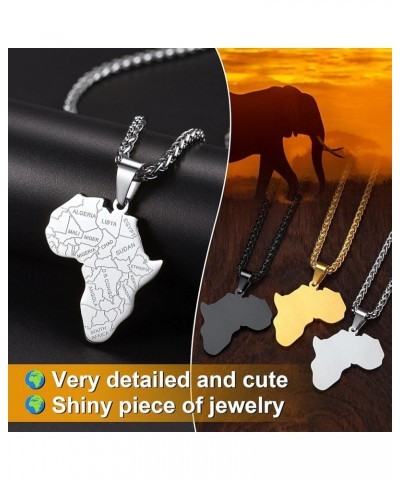 Men African Continent Necklace Adjustable, Africa Map Jewelry, 316L Stainless Steel/Gold Plated (Send Gift Box) 2-Stainless A...