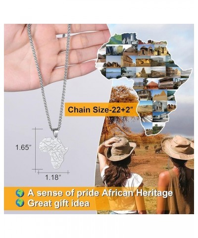 Men African Continent Necklace Adjustable, Africa Map Jewelry, 316L Stainless Steel/Gold Plated (Send Gift Box) 2-Stainless A...