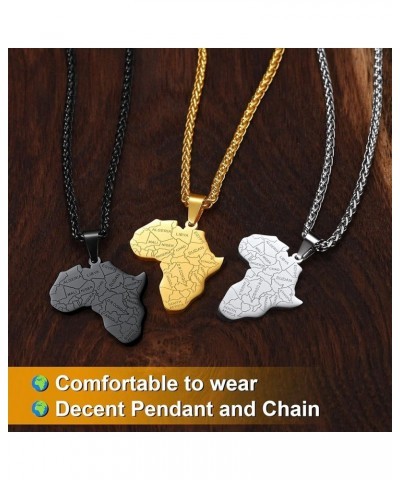 Men African Continent Necklace Adjustable, Africa Map Jewelry, 316L Stainless Steel/Gold Plated (Send Gift Box) 2-Stainless A...