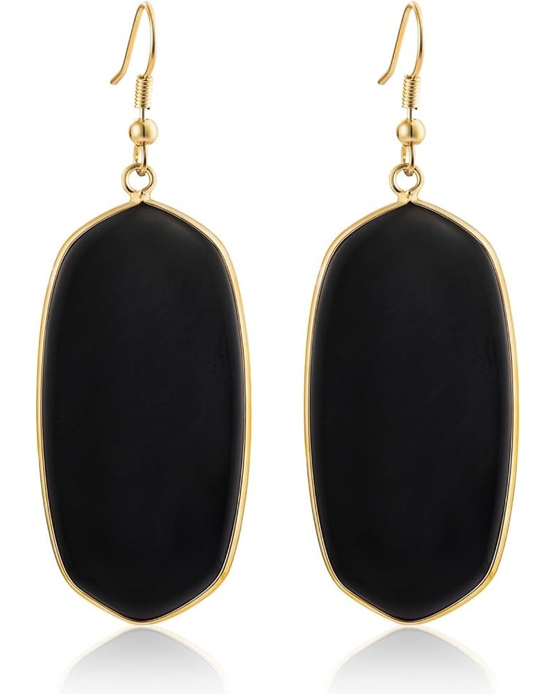 Crystal Stone Statement Earrings Fishhook Drop Dangle Earrings Gold Tone Black $9.17 Earrings