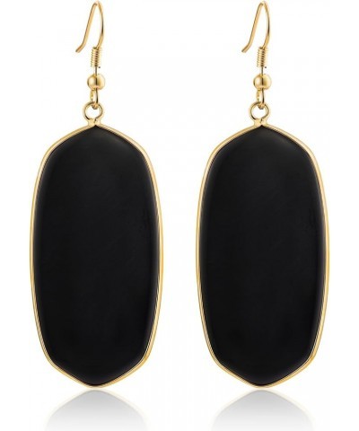 Crystal Stone Statement Earrings Fishhook Drop Dangle Earrings Gold Tone Black $9.17 Earrings