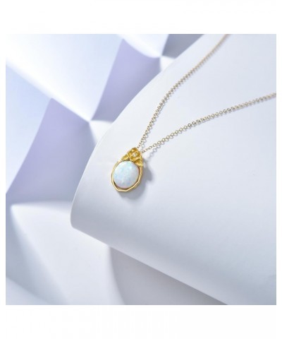 14K Solid Gold Oval Opal Necklace for Women Dainty Oval Opal with Genuine Diamond Necklace White Opal Rose Flower Pendant Nec...