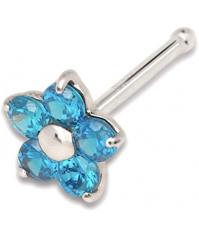 Solid 14k White Gold Cubic Zirconia 3mm Flower Nose Stud (Five Color) Blue $23.77 Body Jewelry