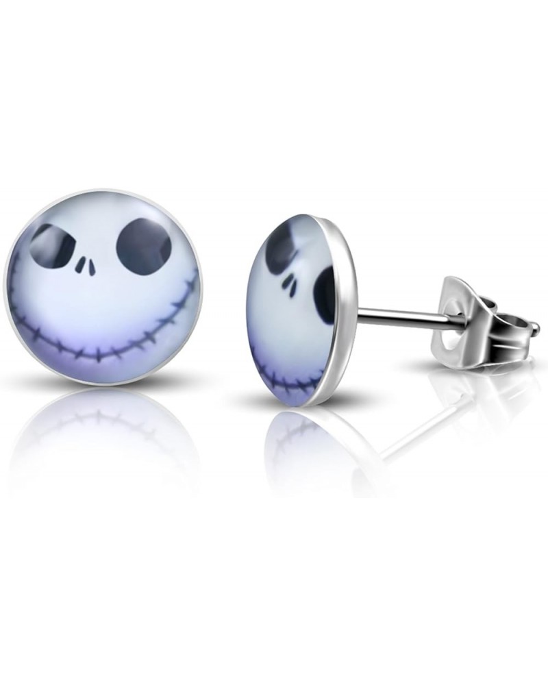 Stainless Steel Happy Jack Skellington Round Circle Button Stud Post Earrings 7 MM (0.27 inch) $6.75 Earrings