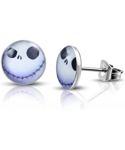 Stainless Steel Happy Jack Skellington Round Circle Button Stud Post Earrings 7 MM (0.27 inch) $6.75 Earrings