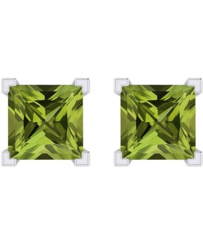 Pretty Jewels 14k Gold 3 Carat (ctw) 6.5MM Princess Cut Lab Created Gemstones Birthstone Solitaire Stud Earrings for Women Sc...