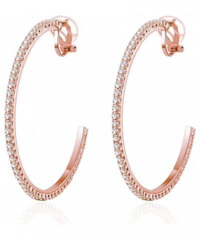 4.3CM(1.7in) Clip On Hoop Earrings Cubic Zirconia Non Pierced Ears Hoops for Women Girls 55MM-Rose gold $9.43 Earrings