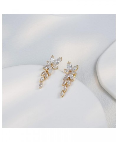 Marquise Wedding Earrings for Brides Bridesmaid,Cubic Zirconia Elegance Floral Dangle Earrings for Wedding Prom Party 02-Flor...