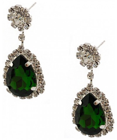 Wedding Earrings Silver Emerald Green Rhinestone Tear Drop Earrings $6.62 Earrings