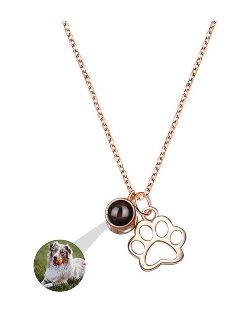 Personalized Photo Necklace Custom Photo Projection Necklace with Picture Inside Dog Cat Paw Necklaces Round Pendant 925 Ster...