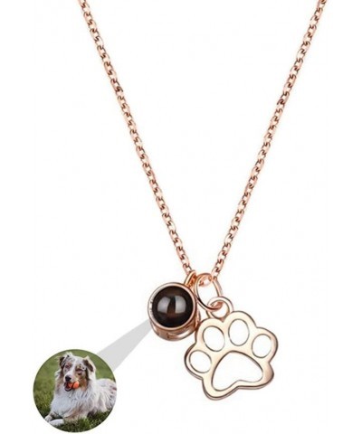 Personalized Photo Necklace Custom Photo Projection Necklace with Picture Inside Dog Cat Paw Necklaces Round Pendant 925 Ster...