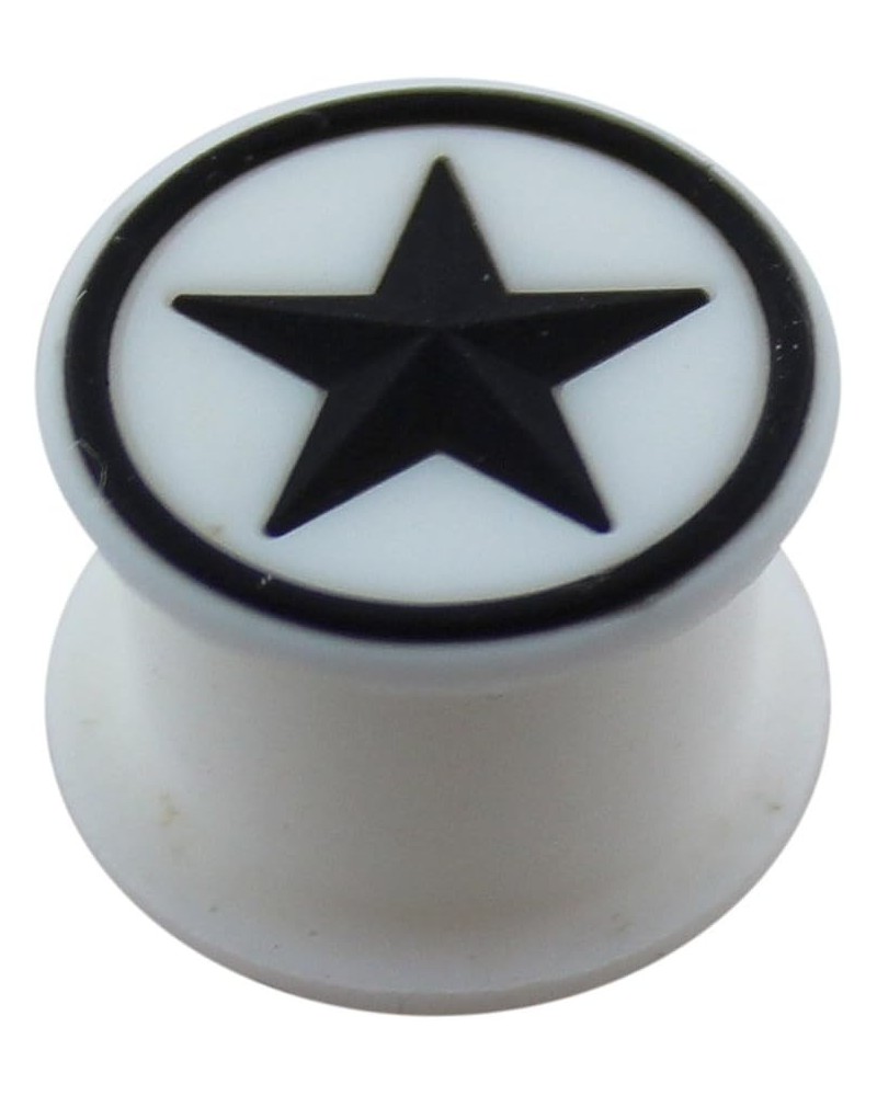 Embossed Black Star on White Silicone Ear Plug Tunnels - Sold by Piece 22.0 Millimeters $9.64 Body Jewelry