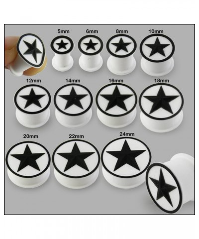 Embossed Black Star on White Silicone Ear Plug Tunnels - Sold by Piece 22.0 Millimeters $9.64 Body Jewelry