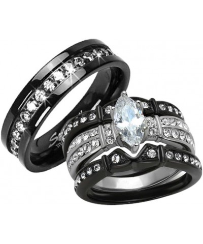 His Hers 4 Piece Black Stainless Steel and Titanium Wedding Engagement Ring Band Set Size Women's 06 Men's 12 $24.00 Sets