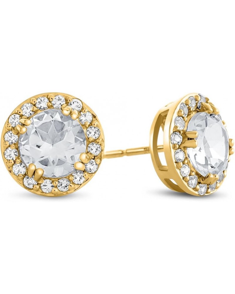 Solid 14k Gold 6mm Round Center Stone with White Topaz accent stones Halo Earrings White Topaz Yellow Gold $94.35 Earrings