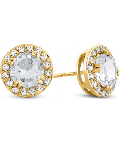 Solid 14k Gold 6mm Round Center Stone with White Topaz accent stones Halo Earrings White Topaz Yellow Gold $94.35 Earrings