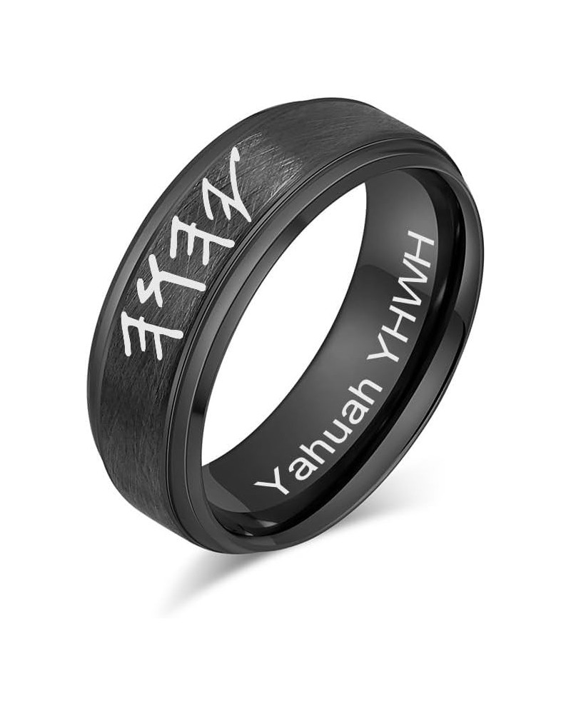 SHNIAN Judaism Hebrew Religious Rings Brushed Tungsten Carbide Black/Silver/Gold Plated Ring Statement Band Rings for Men Fre...