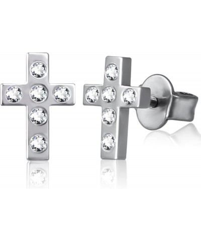 Titanium Earrings for Sensitive Ears, Titanium Stud Earrings for Women,Heart Cross Hexagon Round CZ Stud Earrings Cross $8.61...