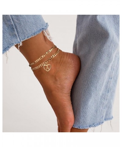 Dainty Gold Ankle Bracelets for Women 14K Gold Plated Heart Initial Anklets for Women Teen Girls Stackable Cuban Figaro Chain...