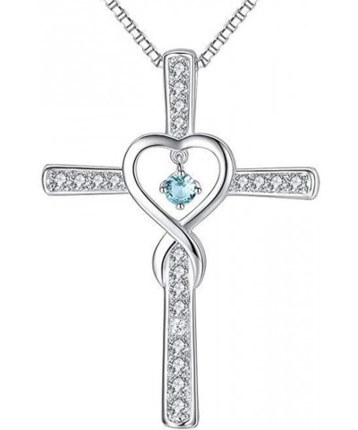 White Gold Plated Christian Cross Birthstone Infinity Charm Wedding Statement Pendant Necklace Mar-Aquamarine $6.15 Necklaces