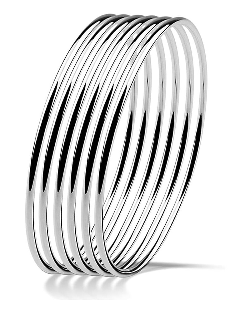 Solid 925 Sterling Silver 2MM Simple Plain Polished Round Circle Bangle Bracelets for Women Girls 6x 65mm round circle bangle...