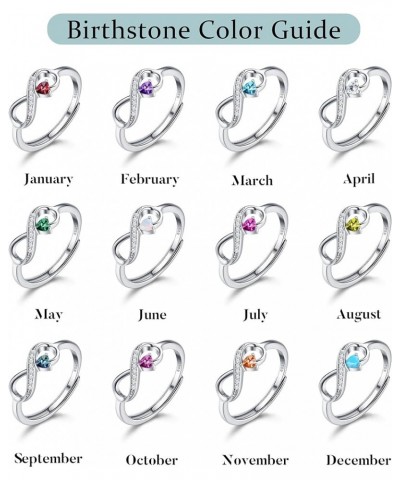 925 Sterling Silver Birthstone Rings 18K White Gold Plated Comfort-fit Adjustable Rings Cubic Zirconia Infinity Rings Valenti...