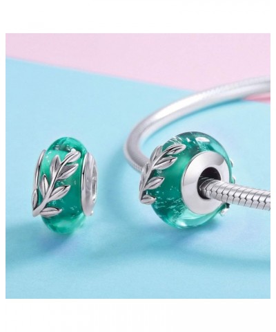 Murano Glass Bead Bracelets for Women 925 Silver Lampwork Ocean Charm Spacer Bead For European Bracelets Green Leaves Charms ...