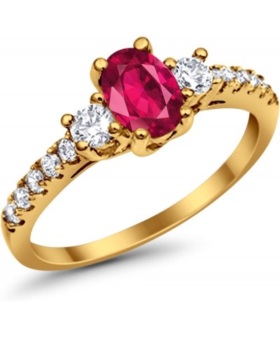 Accent Wedding Engagement Ring Oval Cut Simulated Round Cubic Zirconia 925 Sterling Silver Yellow Tone, Simulated Ruby CZ $11...