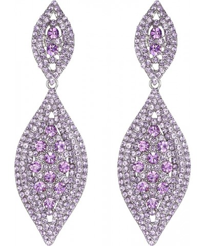 Women's Rhinestone Crystal Wedding Bridal 2 Leaf Drop Dangle Chandelier Earrings Purple Silver-Tone $10.70 Earrings