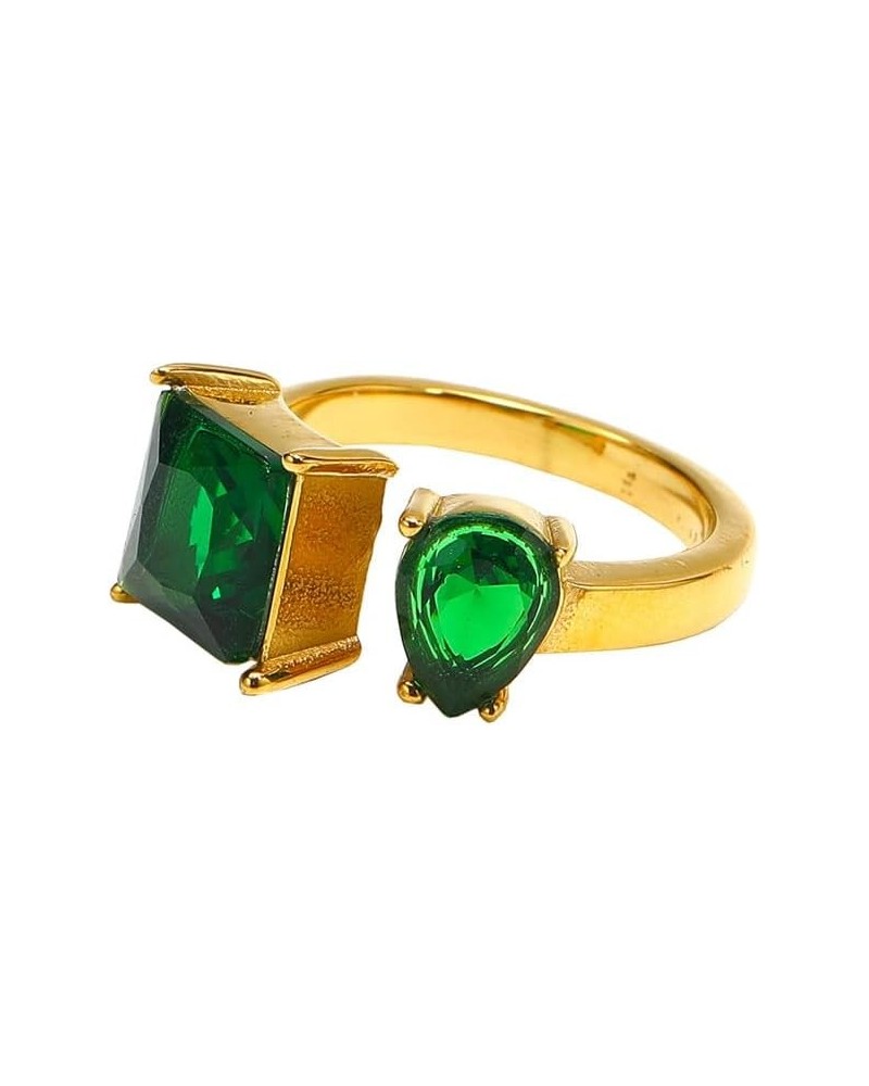 Unisex Stainless Steel Creative Personality Square Cut Crystal Zirconia Inlay Heart Shaped Open Ring Green $10.61 Others