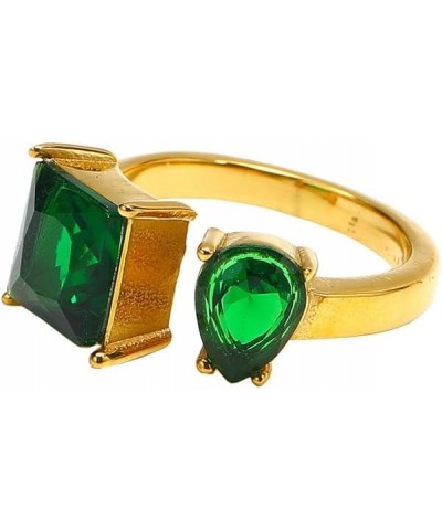 Unisex Stainless Steel Creative Personality Square Cut Crystal Zirconia Inlay Heart Shaped Open Ring Green $10.61 Others