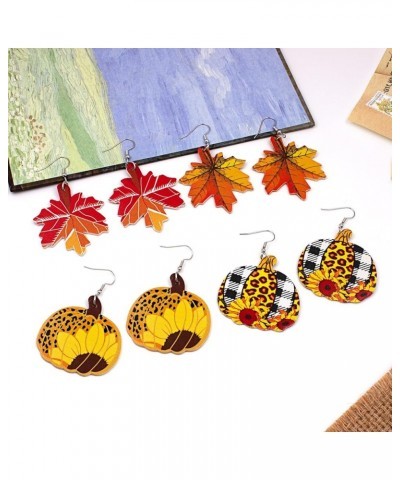 Fall 2024 Thanksgiving Earrings for Women Girls Leather Pumpkin Turkey Maple Leaf Shaped Thanksgiving Day Celebration Party T...