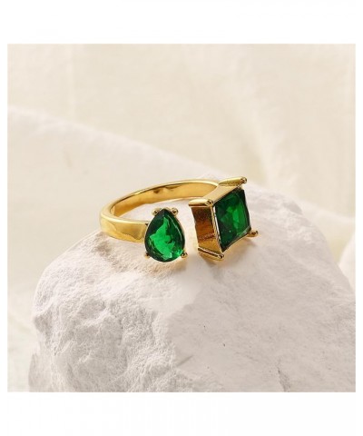 Unisex Stainless Steel Creative Personality Square Cut Crystal Zirconia Inlay Heart Shaped Open Ring Green $10.61 Others