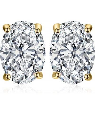 Oval Cut 2ct Moissanite Solitaire Stud Earrings for Women, 925 Sterling Silver 14k Gold Plated Earrings for Her, Classic Simu...